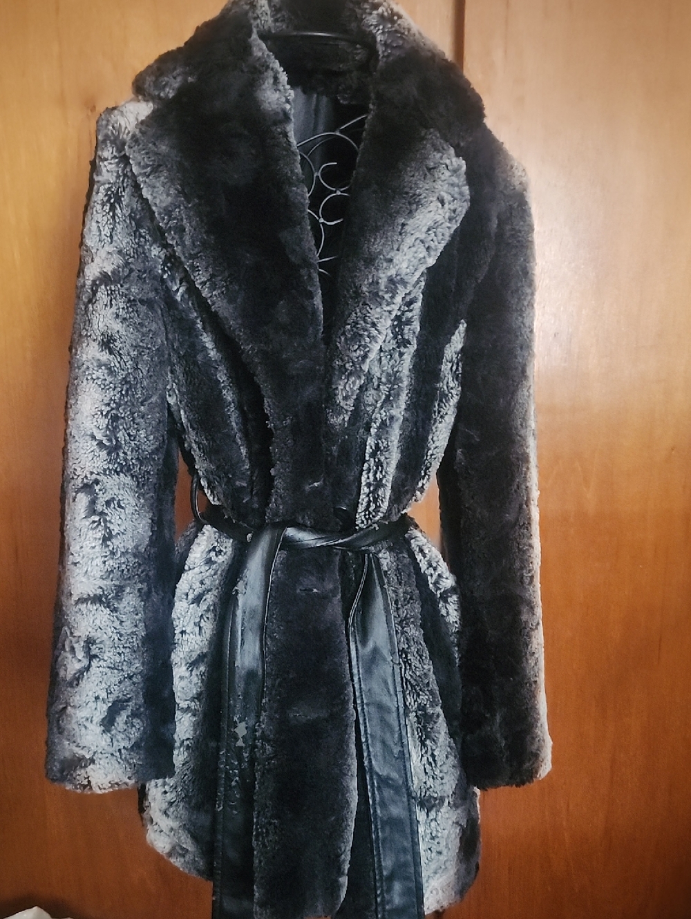 Vintage Gallery Black and Faux Fur Belted Coat